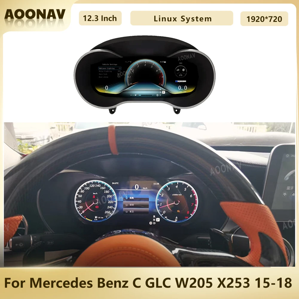 

Цифровой кластер инструментов для Mercedes Benz C GLC W205 X253 2015-2018, 12,3 дюйма, виртуальная кабина, панель спидометра для приборной панели