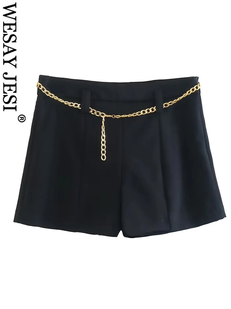

Женские Костюмные шорты WESAY JESI 2022, модные однотонные черные повседневные универсальные шорты на молнии с металлической цепочкой, шикарная о...