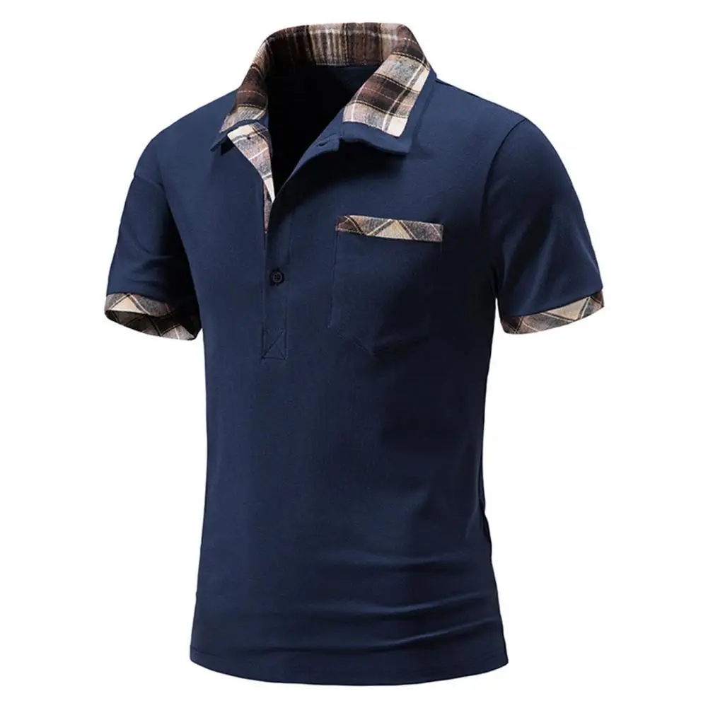 

Мужская рубашка-поло в клетку, в полоску, с отложным воротником