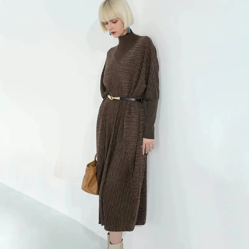 Женское трикотажное кашемировое платье осень/зима 2024 новый стиль облегающее