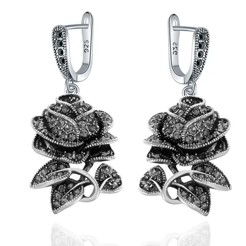 Ajojewel оптовая продажа черные серьги с цветком розы CZ женские винтажные украшения для вечеринки, свадебные подарки