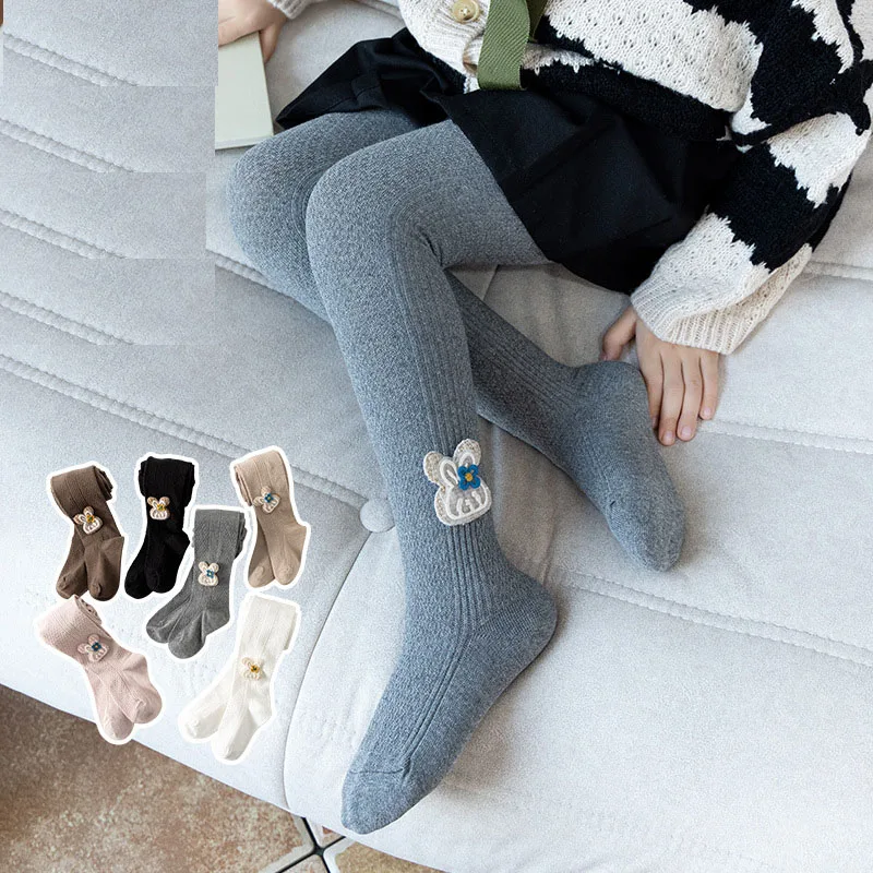 

Новинка, Осень-зима, детские колготки с 3D мультяшным Кроликом, хлопковые колготки с бантом для девочек, Милая зимняя одежда для маленьких девочек