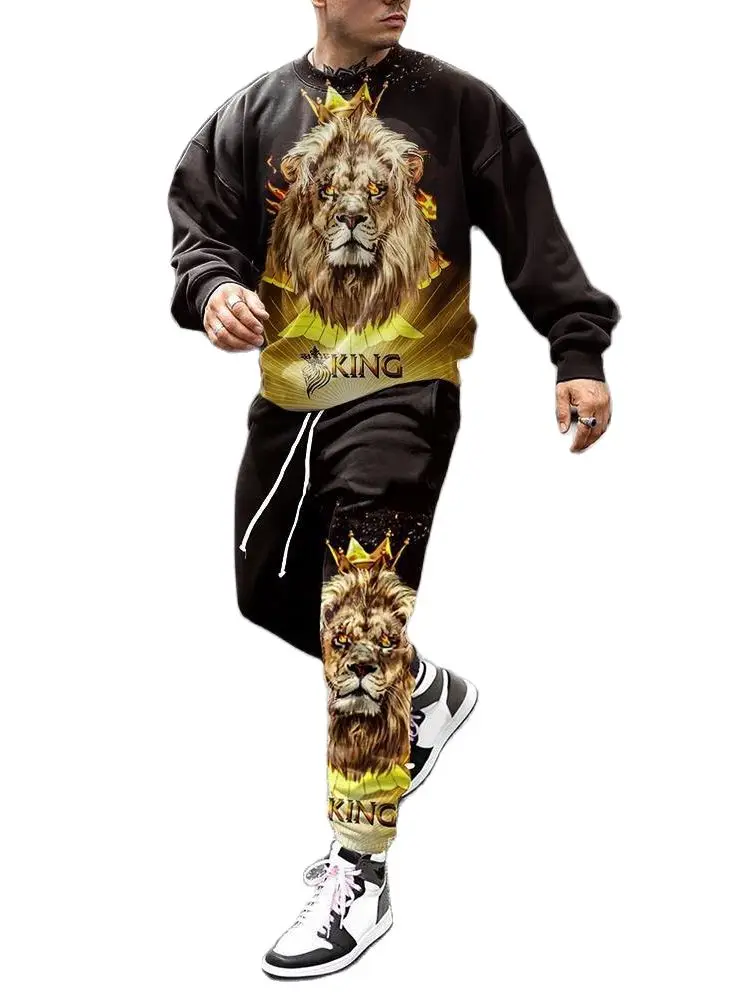 

Пуловер с принтом льва, тигра, короля, длинными рукавами и круглым вырезом