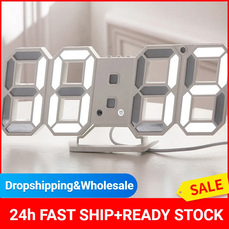 

3D LED Digital Wall Clock Brightness Adjustable Alarm Clock Snooze Table Clocks Thermometer Wall Hanging Clock Home decor