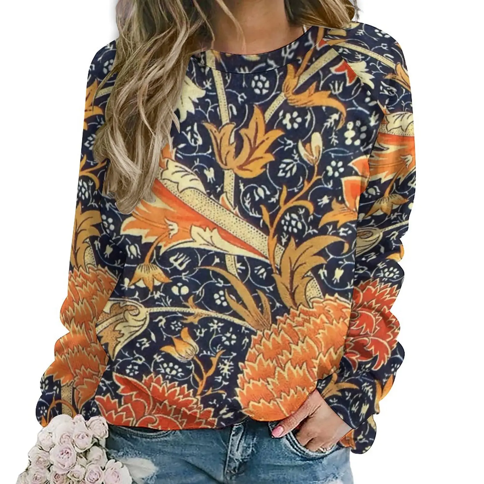 

Floral Art Print Hoodies Winter Vintage Artistic Street Style Oversize Hoodie Women Long Sleeve Pretty Graphic Casual Sweatshirt