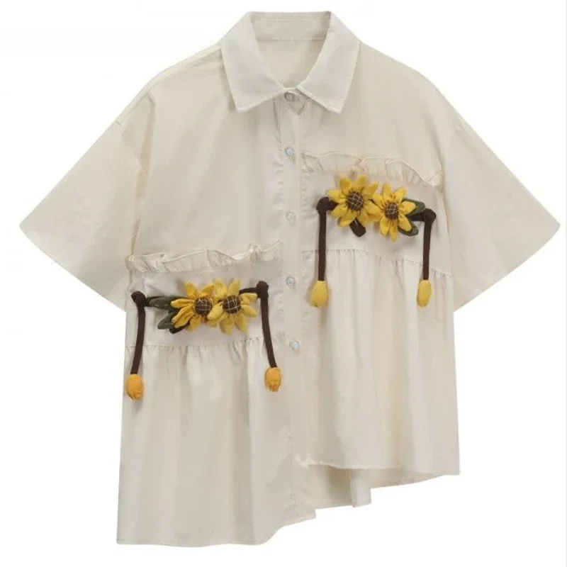 Рубашки женские Kawaii одежда летние асимметричные милые девичьи подростковые