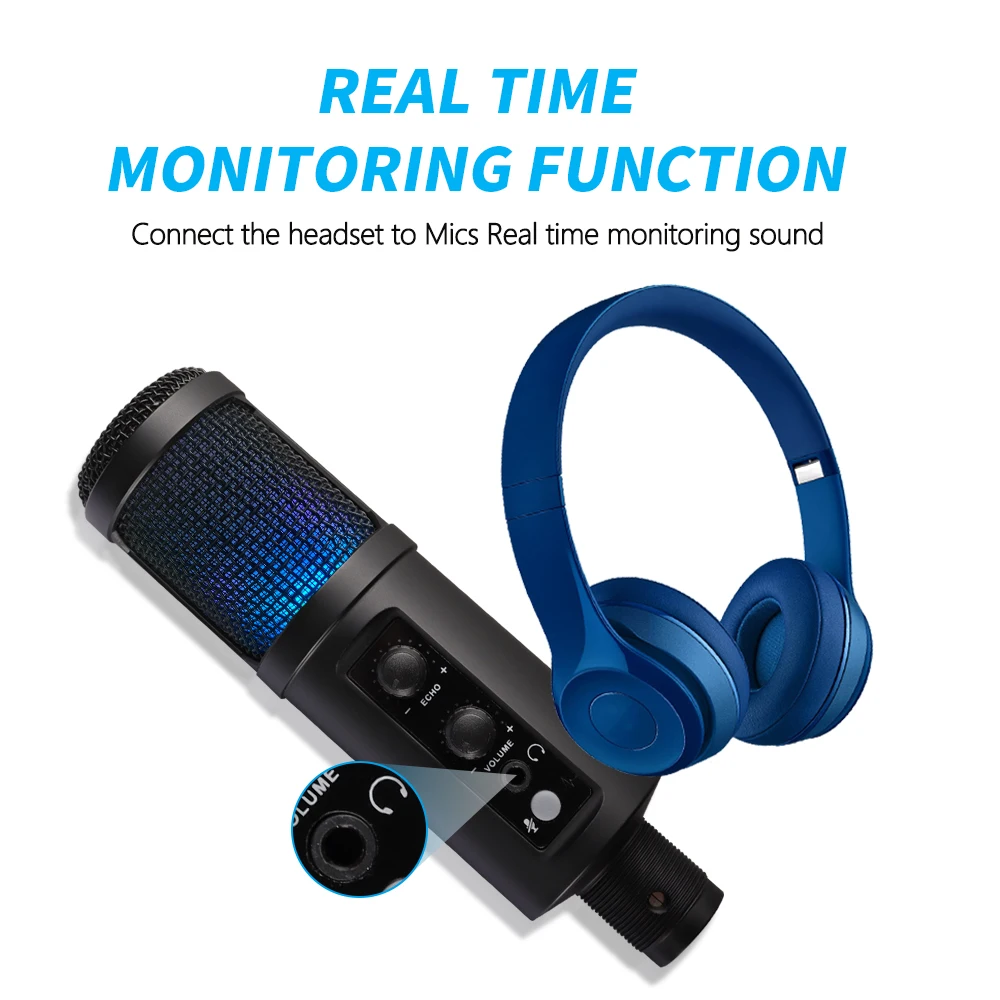 usb condenser recording microphone for pc laptop recording streaming gaming singing echo controlled desktop mic 850rgb free global shipping