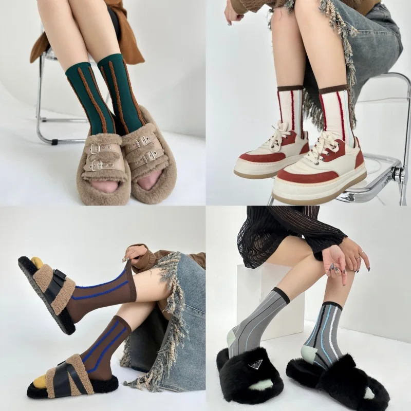 

2023 New Trend Socks For Men And Women Two Ways Wear Vertical Stripes Fashion Mid-tube Cotton Socks