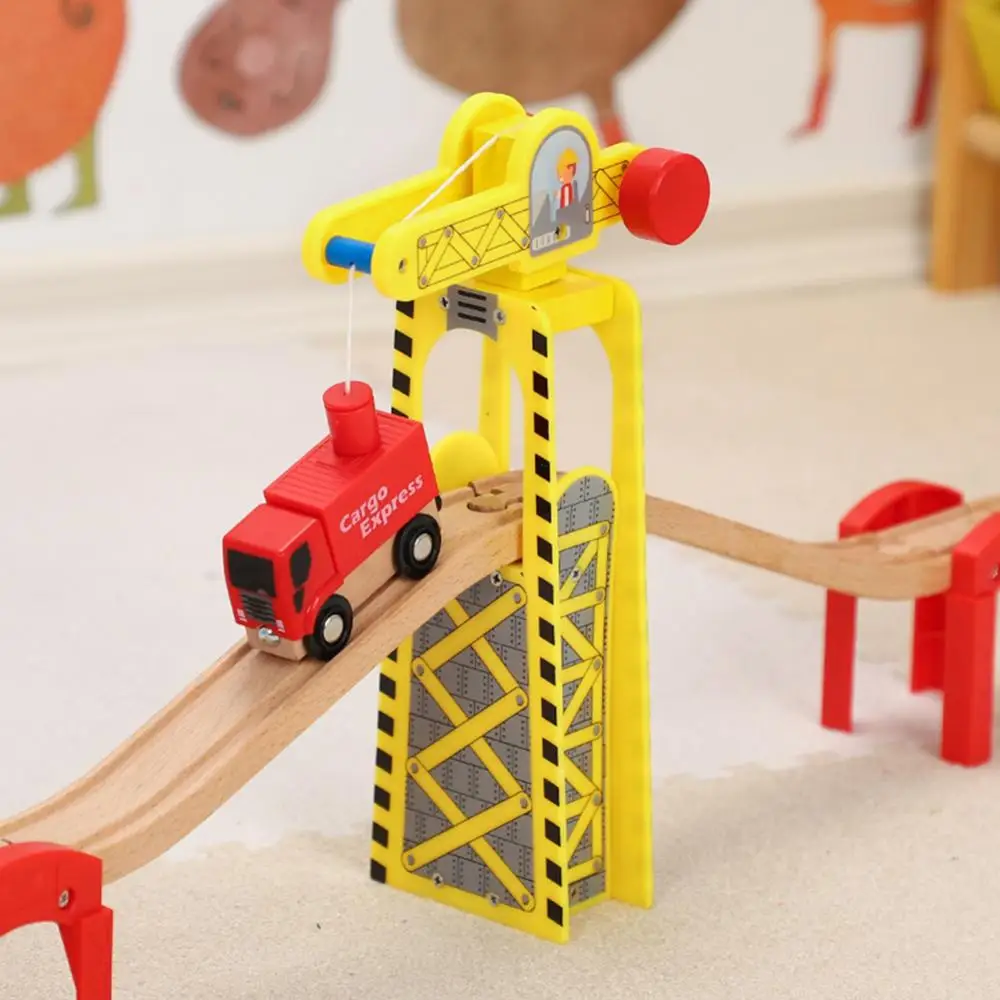 

Wooden Magnetic Tower Crane City Traffic Scene Model Trains Track Accessories