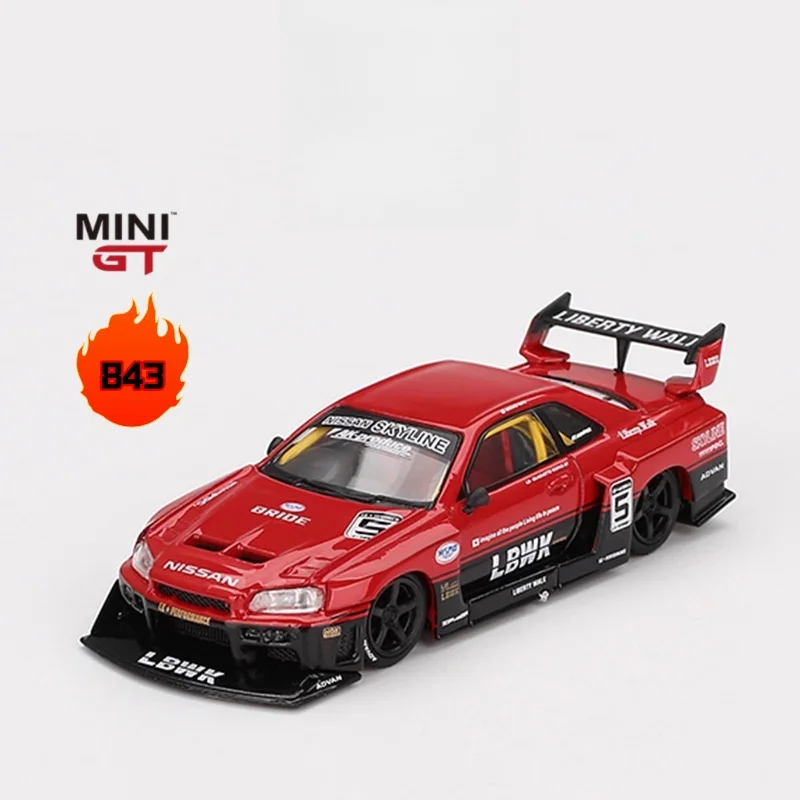 Фото MINI GT 1:64 Nissan LB-ER34 SKYLINE 843, литая миниатюрная модель из сплава, украшение для взрослых, игрушка для мальчиков, детский праздничный подарок на день рождения №1