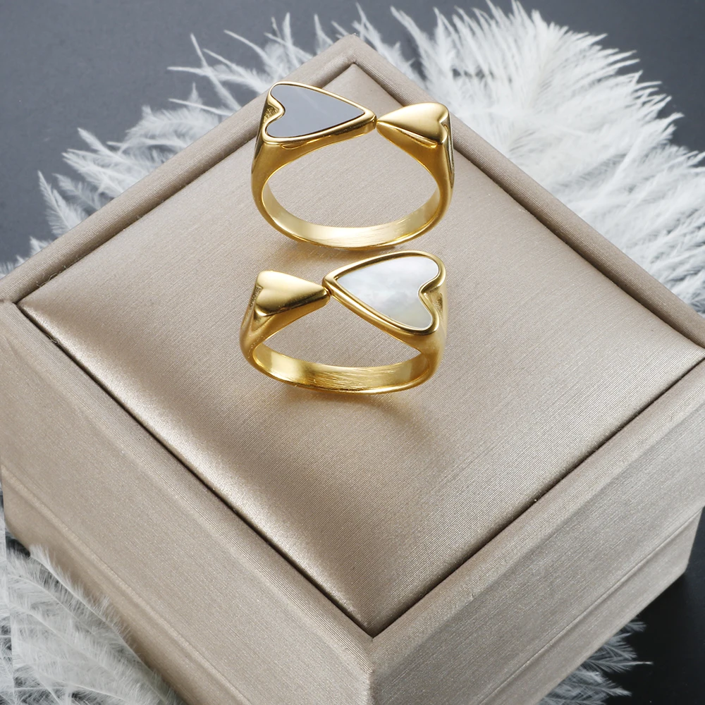 

Double Love Heart Shell Stainless Steel Gold Plated Ring for Women Girl Lover Couple Waterproof Charms Jewelry Gift Wholesales