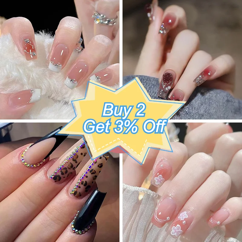 

Накладные ногти Douyin, очаровательные алмазные простые чистые французские румяна, накладные ногти с кристаллами и бабочками, накладные ногти для маникюра с сердцем, 24 шт./набор