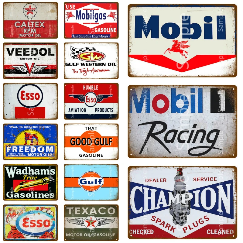 

Vintage Gulf ESSO Mobil Racing Metal Tin Sign Wadhams Gasolines Motor Oil Garage Service Wall Decor Art Poster Wall Plaque