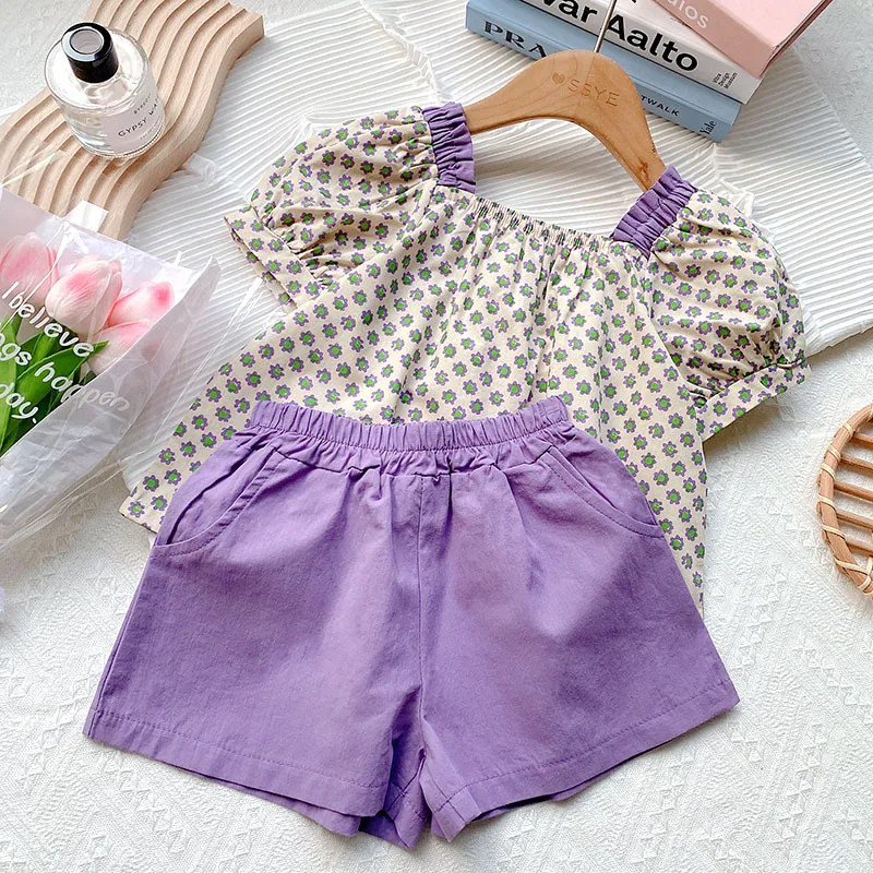 

Girls Clothing Set 2022 New Summer Top & Shorts Girls School Uniform 2pcs Child Set Outfits Kids Suits 2 3 4 5 6 7Y
