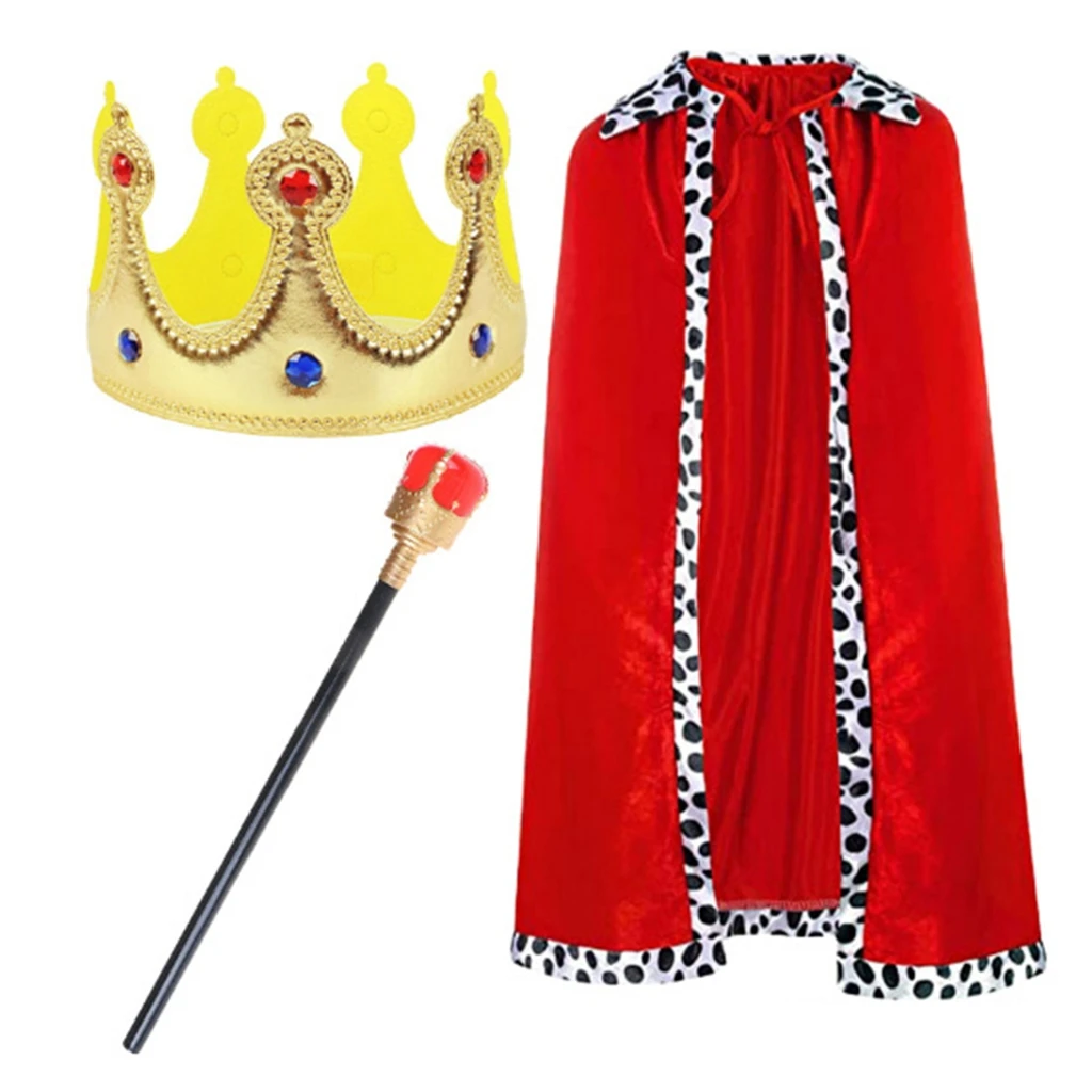 

King Cloak Crown Costume Set for Kids Halloween Prince Cosplays Costume Red Cloak Cape & King Crowns for Party Supplies