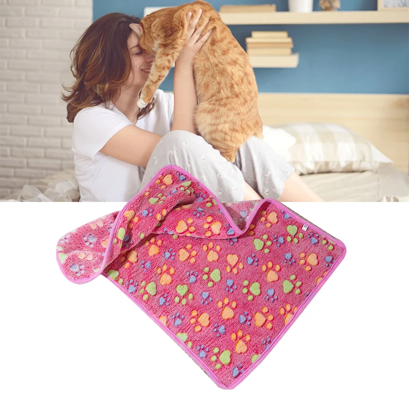 Dog Blanket Cute Claw Prints On Pink Thermal Soft Fiber Comfortable Cat Sleep For House Family Indoor
