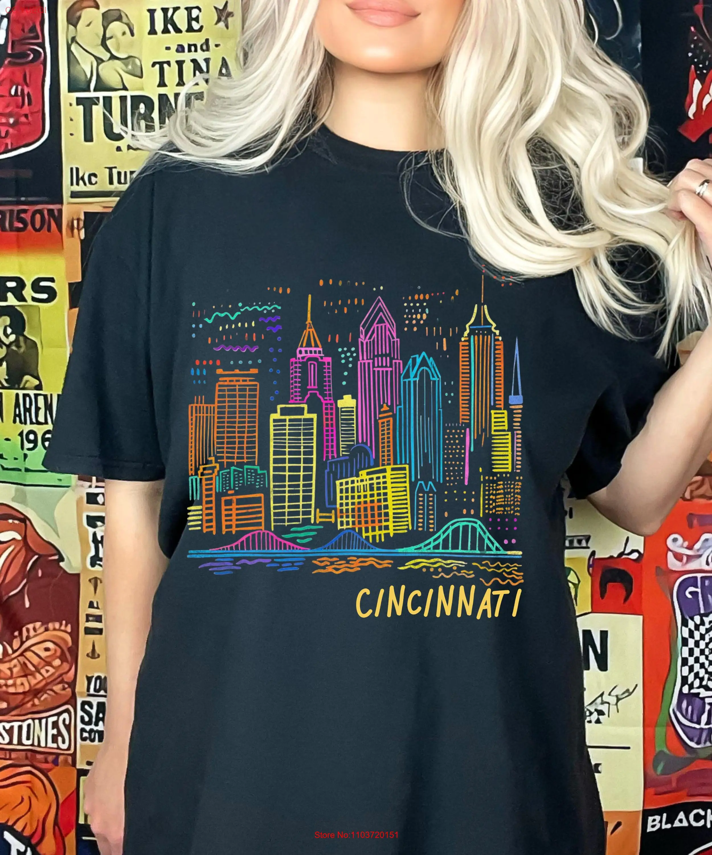 Футболка Цинциннати Яркий городской пейзаж Городской горизонт Красочное