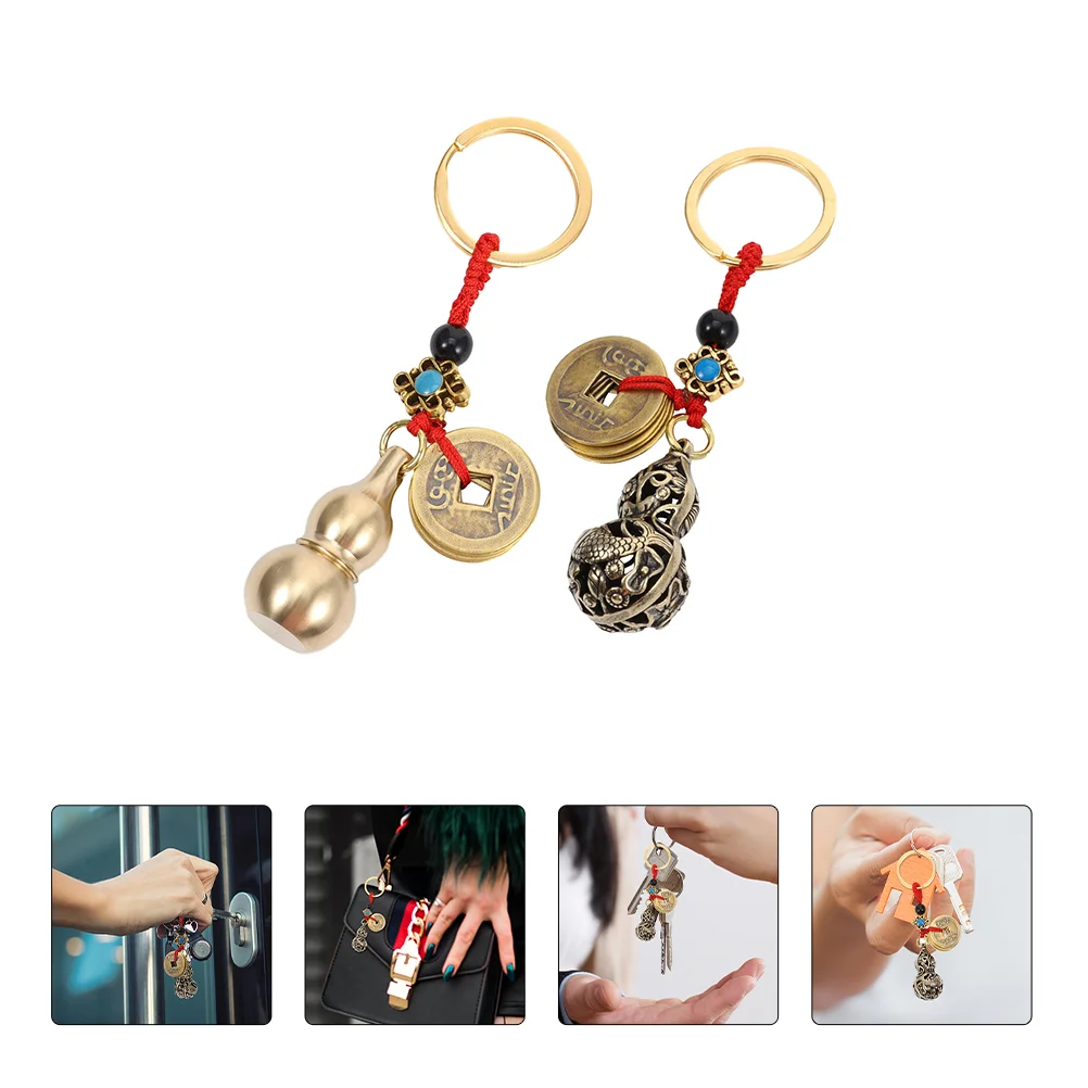 

Keychain Coins Key Pendant Chinese Charm Gourd Charms Wu Lou Ornament Fortune Car Statue Handbag Luck Keychains Coin New Cattle