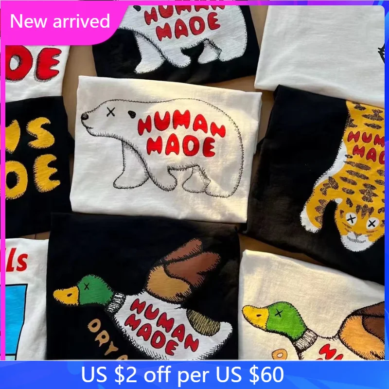 

Polar Bear T Shirt High Quality Couple Slub Cotton Human Made Short Sleeved T-shirts for Men Women