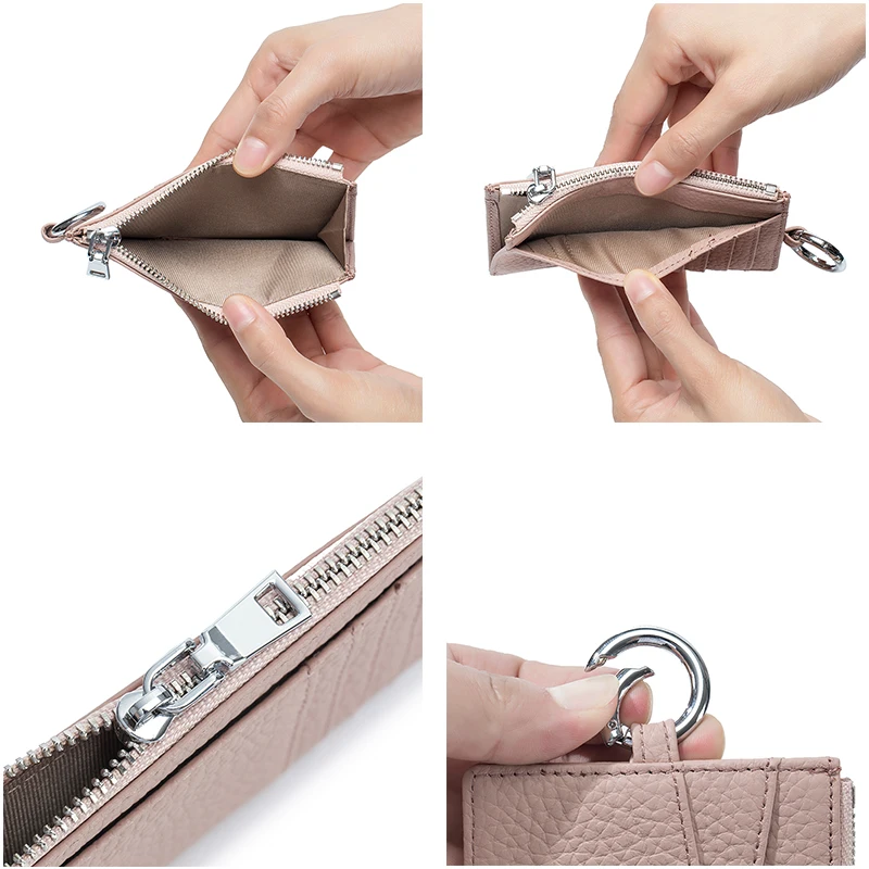 Custom Women Genuine Leather Small Wallet Zipper Coin Purse Fashion Patchwork Credit Multi Card Holders Female Daily Money Case