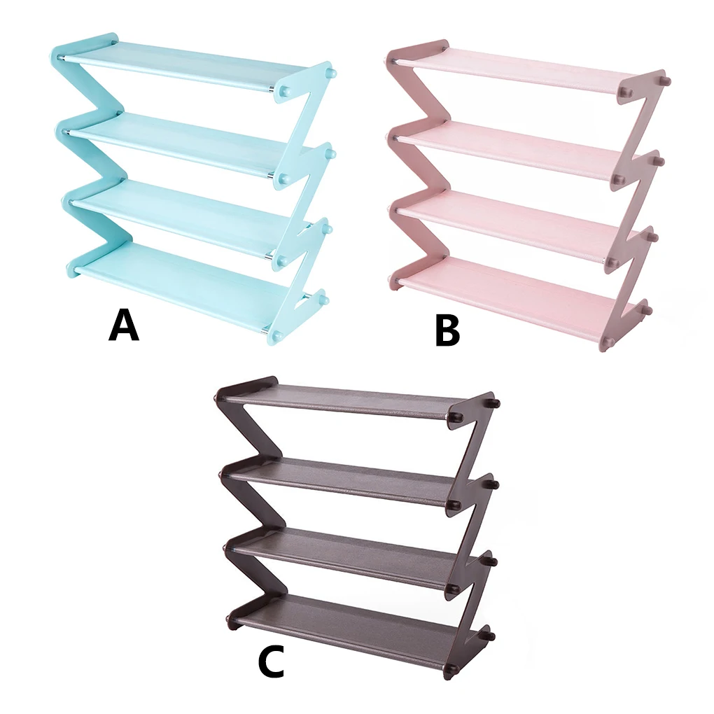 

Shoes Rack 4 Tiers Shoes Holder Z Shape Metal Plastic Storage Organizer for Home Dormitory Pink