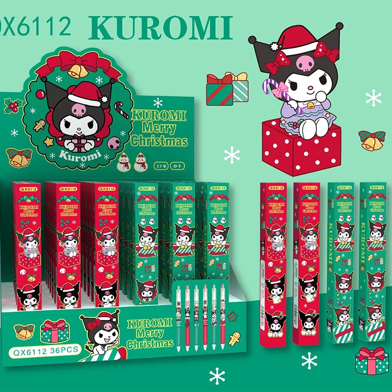 

36 шт. Новинка Sanrio Рождественский мультфильм Kuromi пресс нейтральные ручки секретная коробка гладкая быстросохнущая Милая Студенческая Канцелярия рождественские подарки