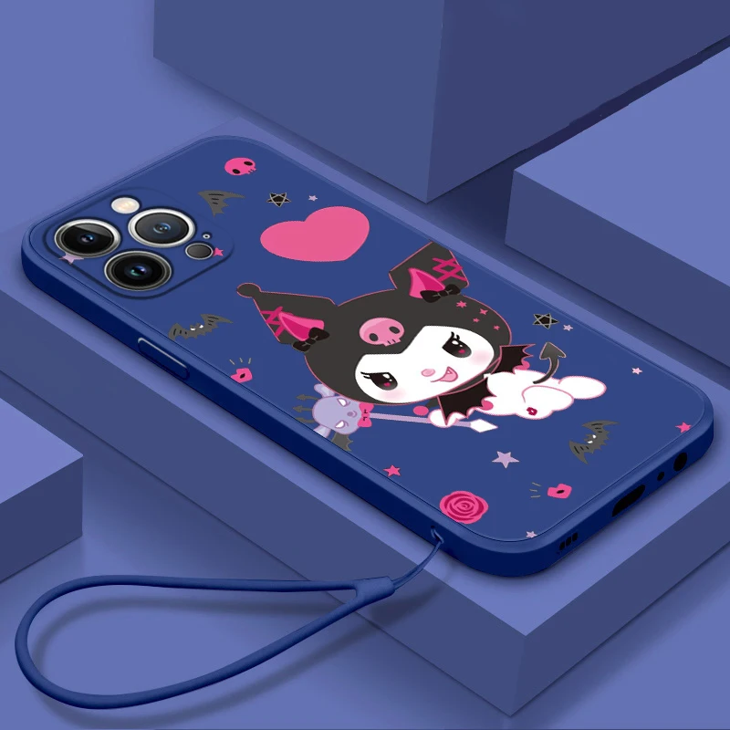 

Kuromi Kawaii Cartoon For Apple iPhone 14 13 12 Mini 11 Pro XS MAX XR X 8 7 6S SE Plus Liquid Rope Soft Phone Case Coque Capa