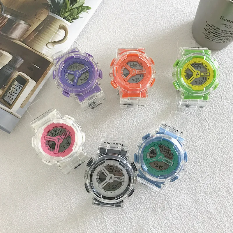 Электронные часы белые простые прозрачные цифровые водонепроницаемые для