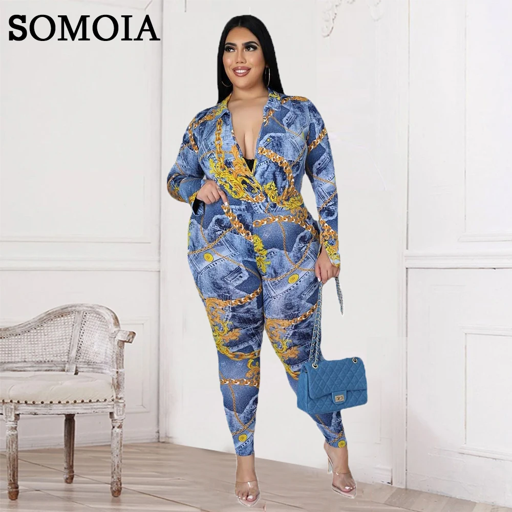 

Plus Size Women Clothing Casual Vintage Print Two Piece Set Blouse Rompers and Pants Matching Suit Wholesale Items Dropshipping