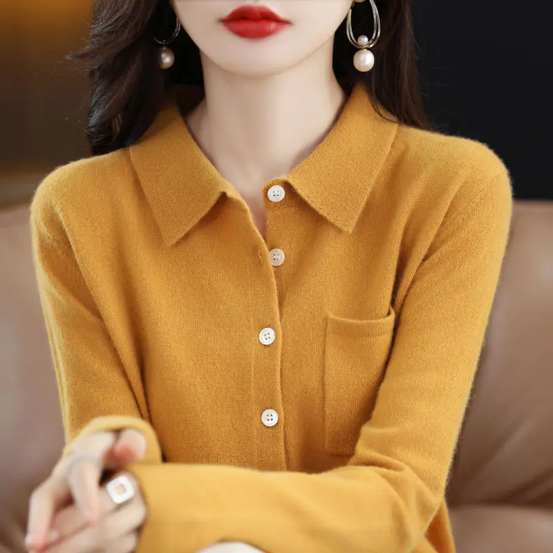 

Spring And Summer Turn-down Collar Knit Cardigan Female Loose Outer Wear Korean All-match Versatile Chic Thin Coat Sweater U707