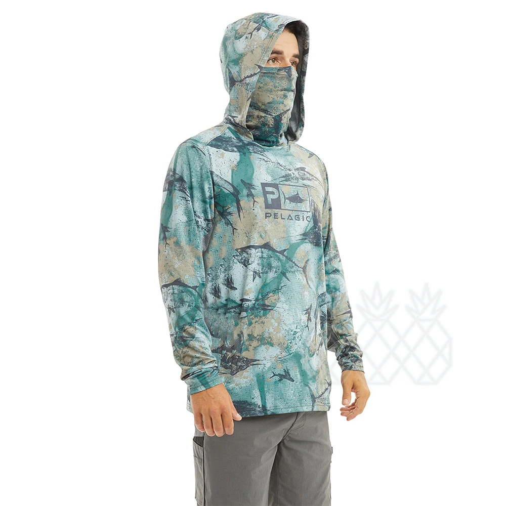 Pelagic Fishing Shirts Mask Summer Outdoor Men Long Sleeve T Shirt Fish Shirt Sun Protection Breathable Hooded Angling Clothing 2