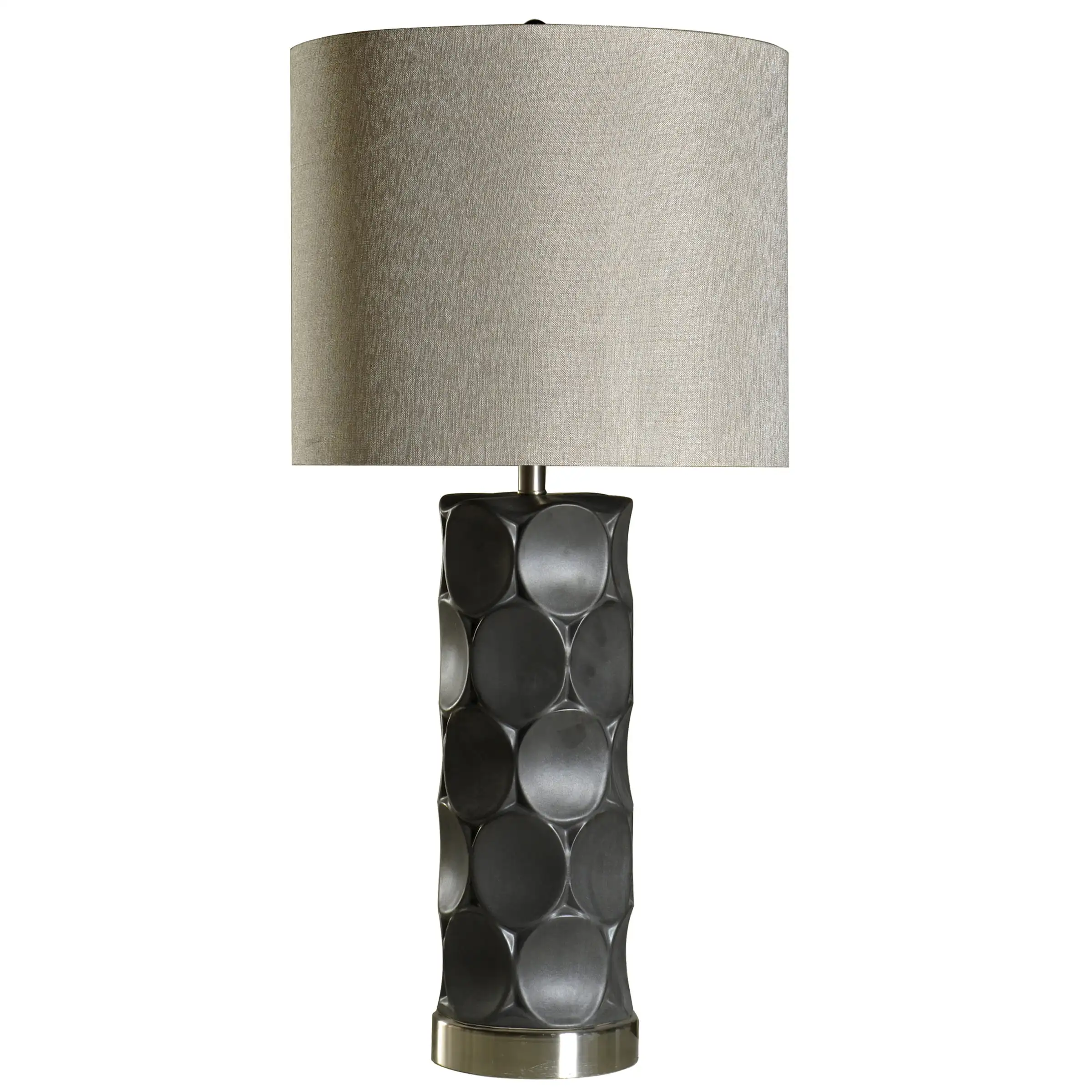 

Table Lamp - Charcoal Finish On Ceramic Body With Metal Base - Hardback Shade