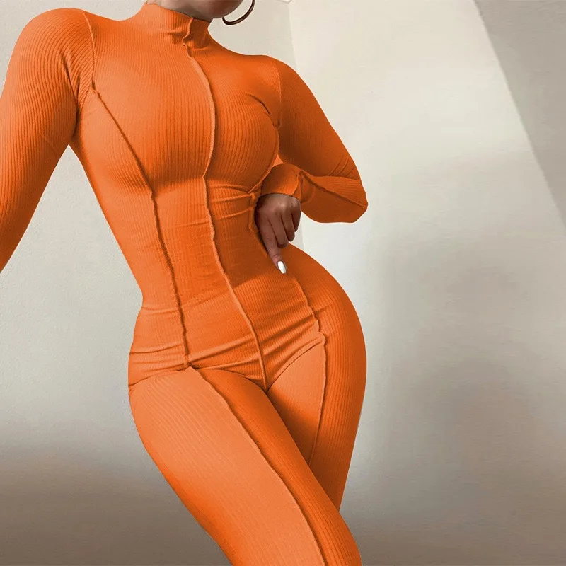 

2023 Winter Women's New Solid Color Long Sleeve Pit Strip Sexy Slim Sleeveless High Waist Lift Hip Tight Jumpsuit Long Pants