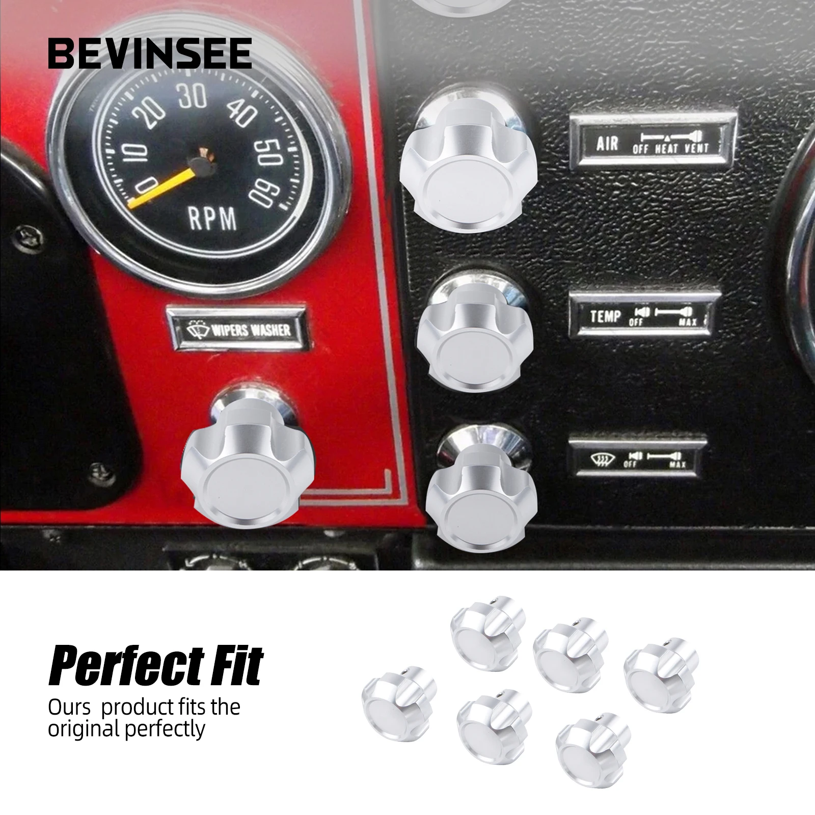 Комплект ручек приборной панели BEVINSEE для Jeep CJ5 CJ7 CJ8 1976-1986 6 шт. (черный/серебристый)
