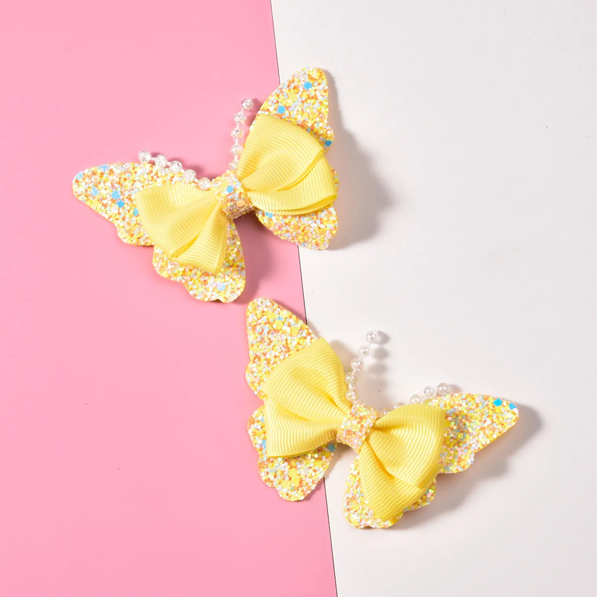 2 заколки для волос с зеленым луком и блестками Y2K