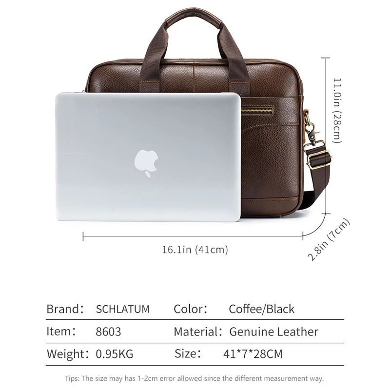 SCHLATUM Briefcase Men's Genuine Leather 14-inch Laptop Bag's Men's Briefcase Office Business Handbag Shoulder Messenger Bags