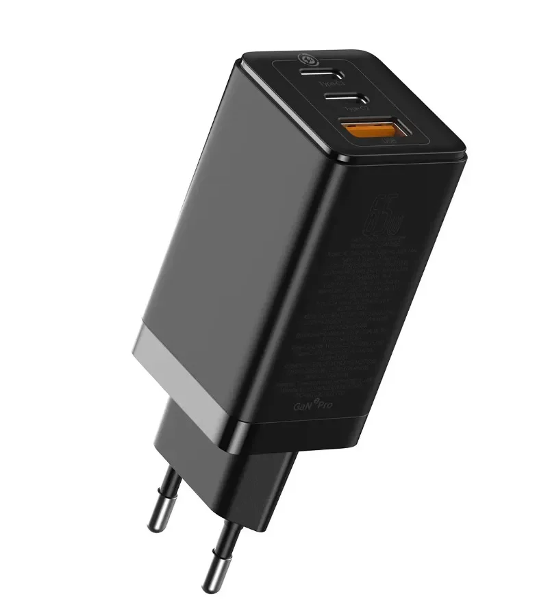 

Сетевое зарядное устройство Baseus GaN3 Pro Quick Charger 2*C+U 65W EU Black (CCGP050101)