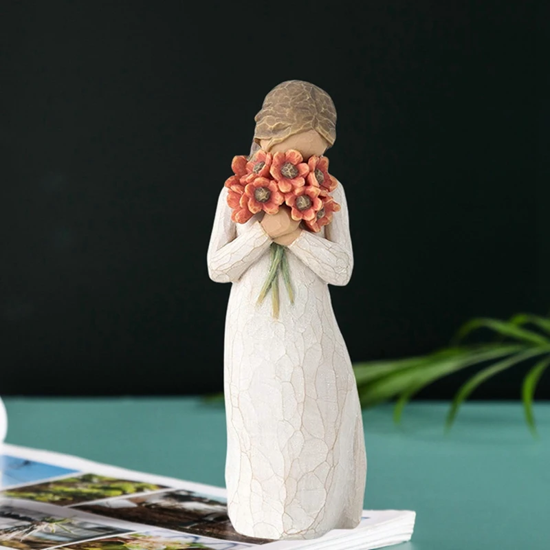 

Девушка-Cherub с цветами, статуя, восхитительные миниатюрные поделки из смолы, настольный семейный подарок