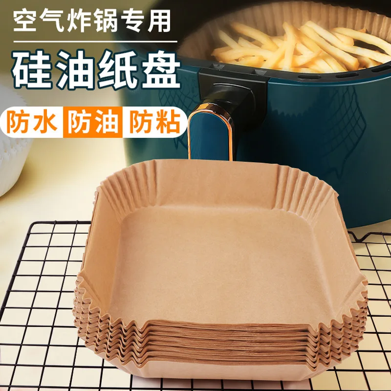 

50Pcs Air Fryer Baking Paper Non-stick Paper Liner Disposable Baking Mats for Barbecue Plate Kitchen AirFryer Baking Pad Tools