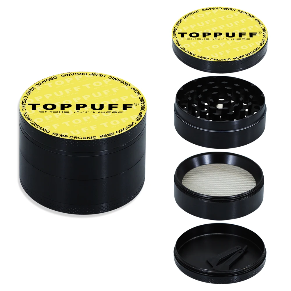 TOPPUFF 63MM 4 Piece Metal Tobacco Herb Grinder With Pollen Catcher Tray Razor-Sharp Teeth Zinc Alloy Smoking Grinders | Дом и сад