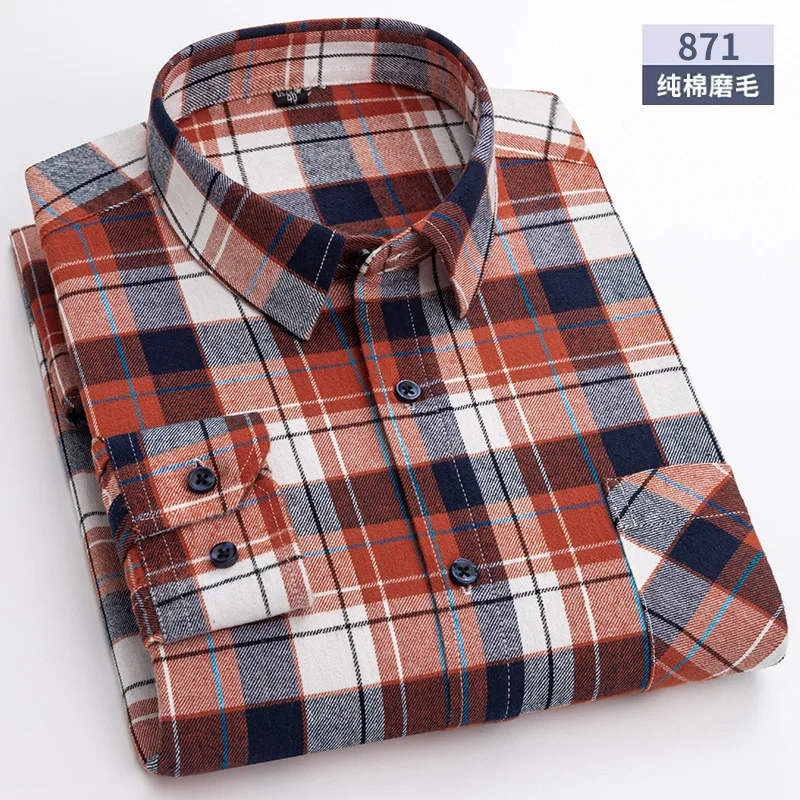 For Autumn Winter Flannel Cotton Clothes Plaid Long Sleeve Standard Fit New Fashion Daily Casual Shirts Dress