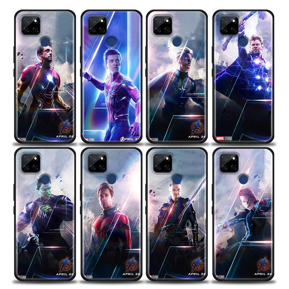 

Marvel Iron Man Spider Man Phone Case For OPPO Realme 5 6 7 7i 8 8i 9 9i V25 F9 F17 F19 5G 4G Pro Narzo Speed Black Soft Cover