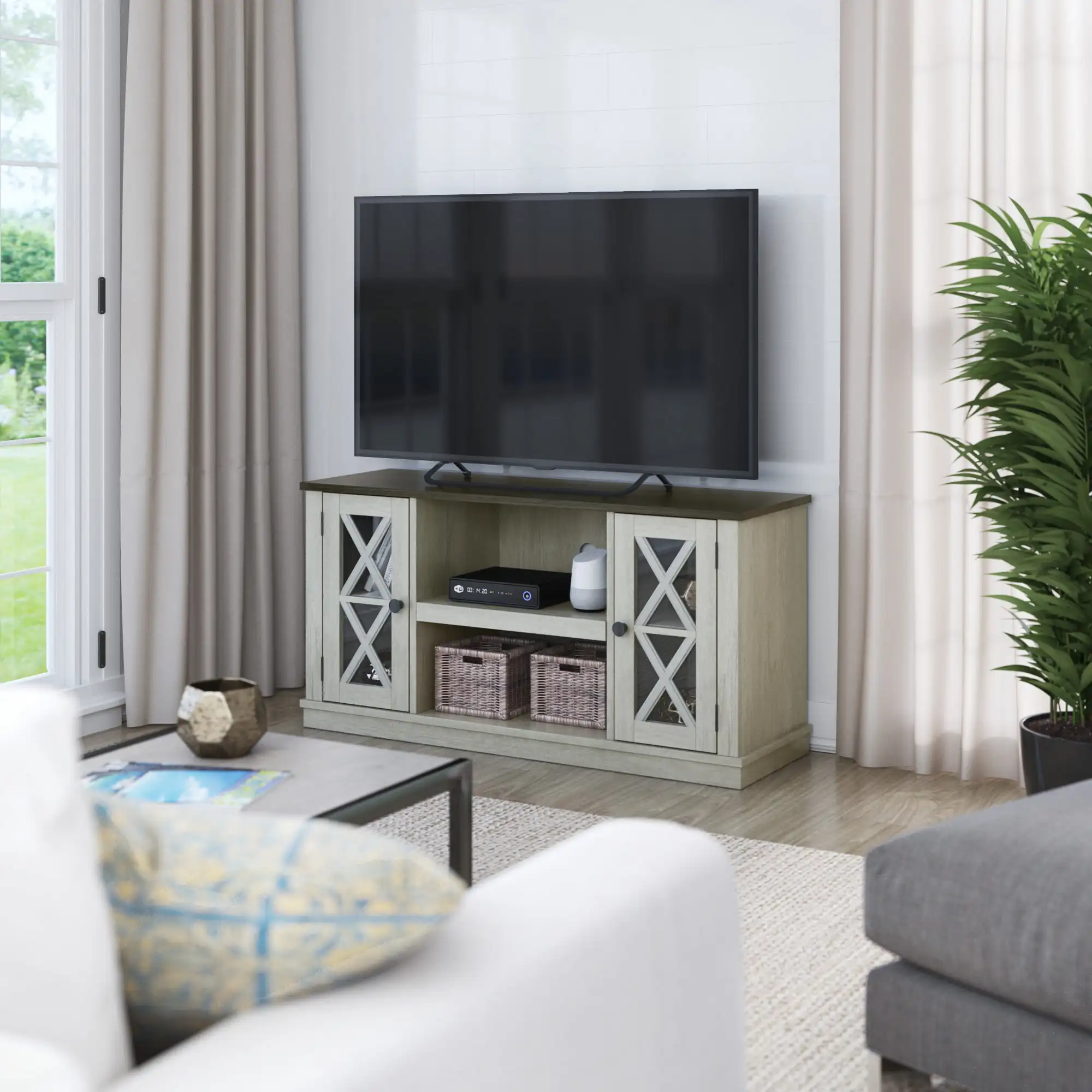 

Двойная звезда Luxe Stanton Ridge TV стенд для ТВ s до 55 дюймов, Fairfax Oak
