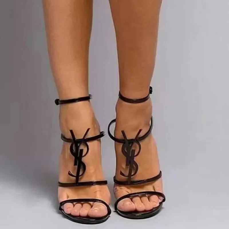 Роскошные однолинейные сандалии для девочек модные черные лакированные кожаные