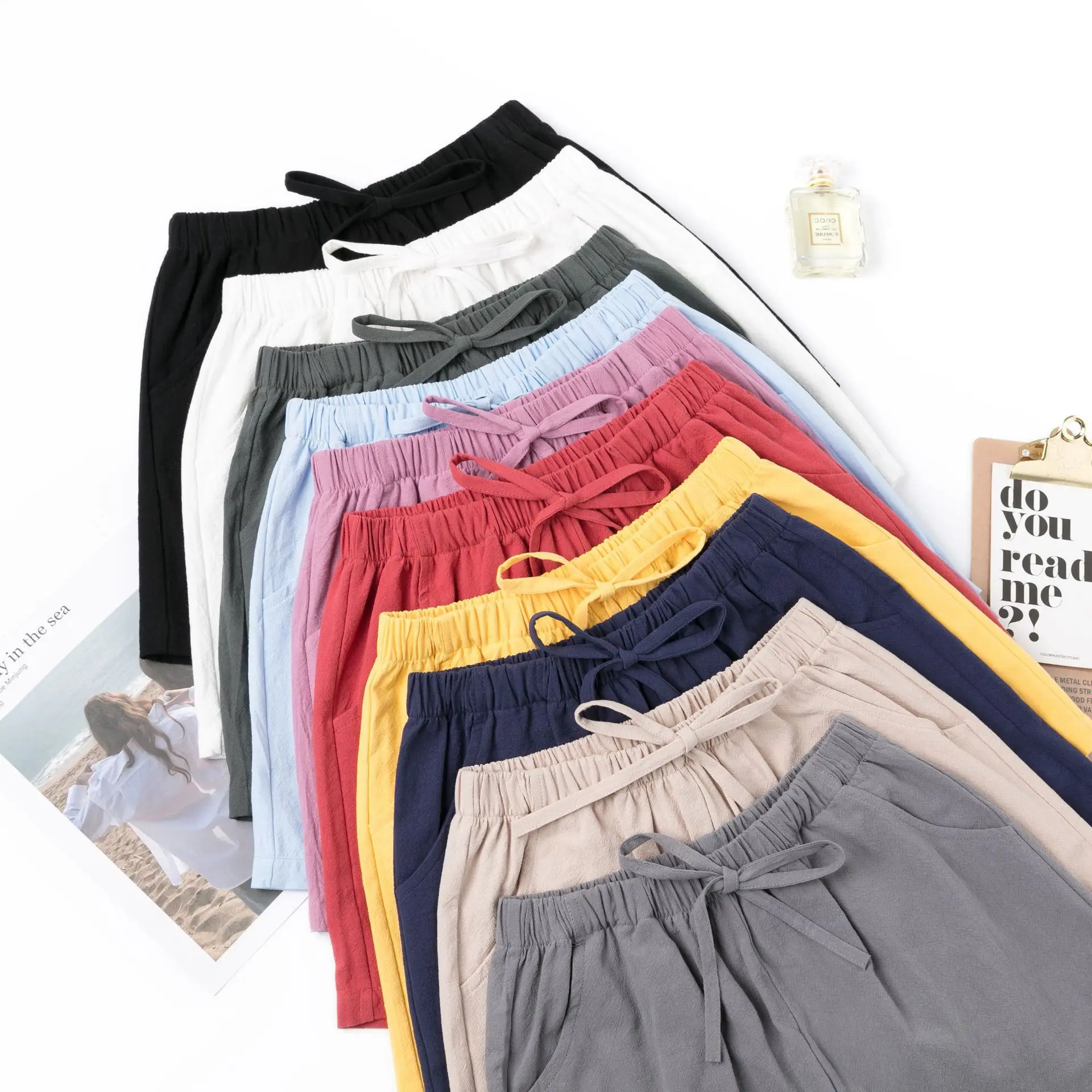 2023 Spring/Summer New Fashion Casual Cotton and Hemp Shorts Women Wear Thin A-line Wide Leg High Waist Slim Large Loose Shorts