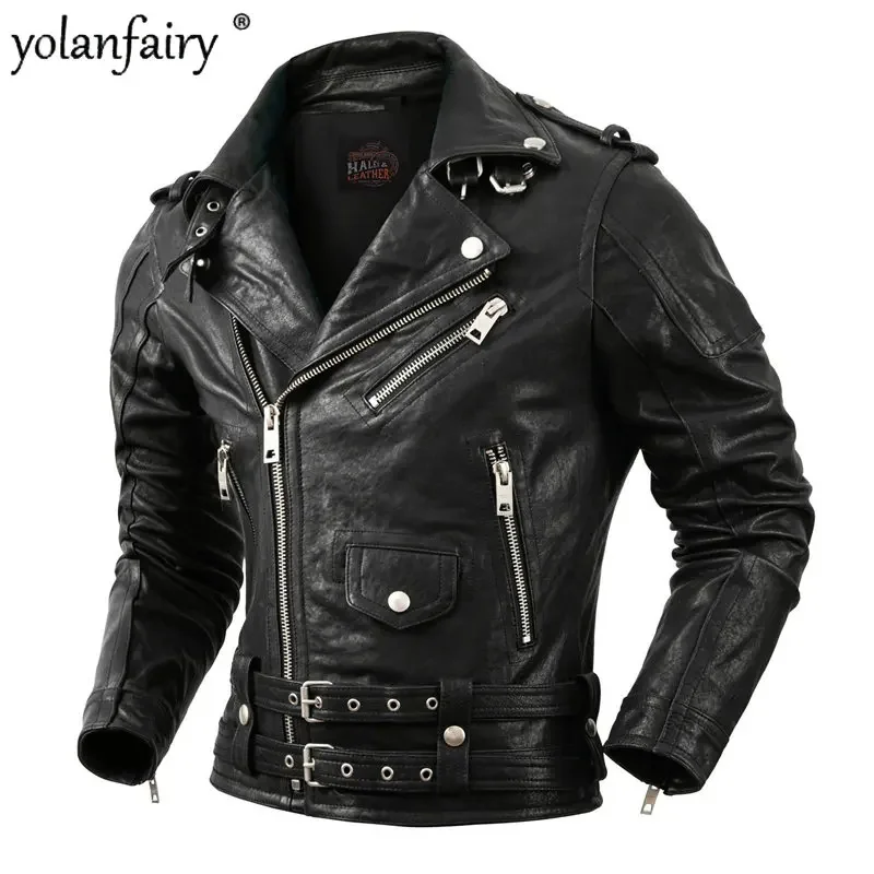 

Куртка мужская мотоциклетная из натуральной кожи, верхняя одежда из чистой овечьей шкуры, винтажная корейская модная одежда растительного дубления Abrigos FC