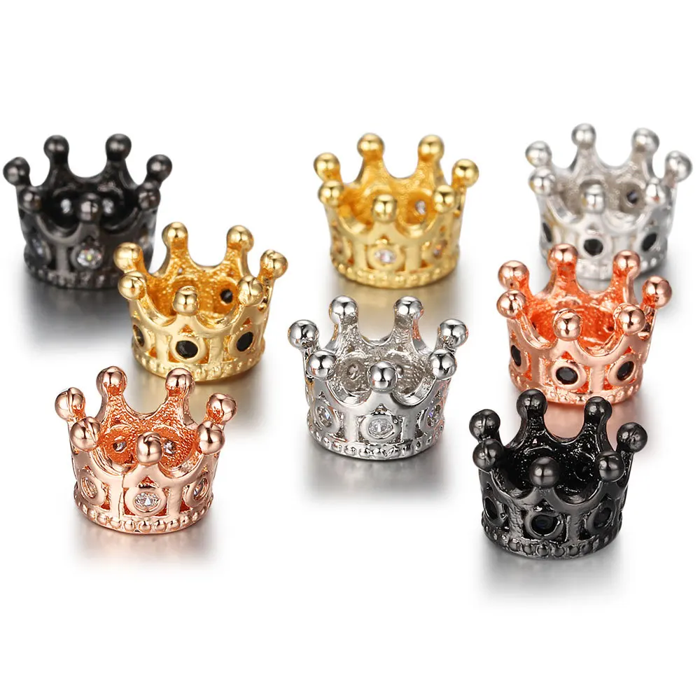 50PCS Cz King Crown Spacer for DIY Making Jewelry Cubic Zirconia Rhinestone Pave Queen  Connector Beads Accessories Finding