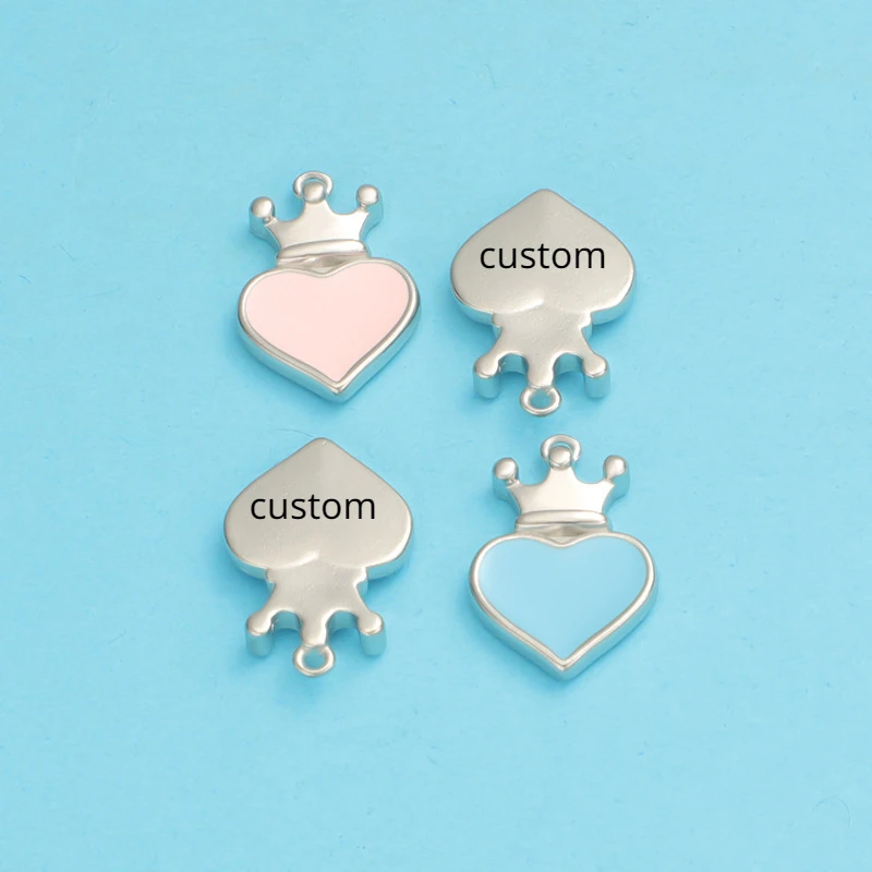 

Custom DIY Crown Necklace Pendant Hot Stainless Steel Jewelry Pink Blue Enamel Crown Hole Heart DIY Name Necklace Personalised