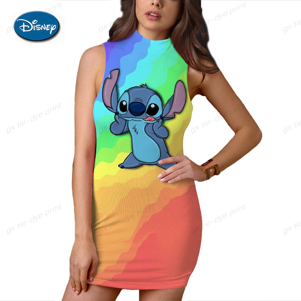 

Women's Stylish Elegant Sleeveless Disney Stitch 3D Print Hip Mini Dress Sexy Chic Bodycon Short Dress Female Party Vestidos