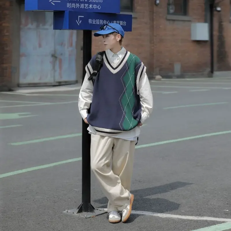 Мужской вязаный жилет с v-образным вырезом корейская популярная одежда свитера в